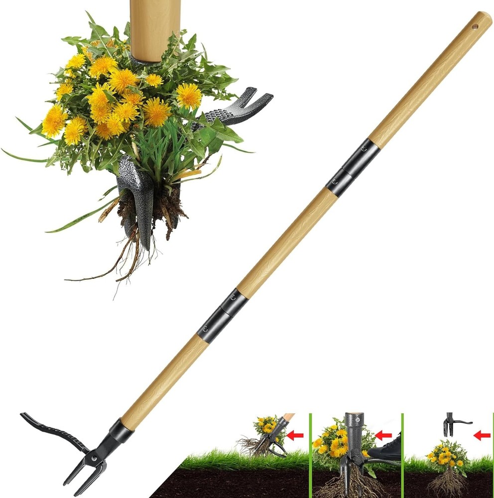 Weed Puller Tool, 46-Inch Stand Up Weed Puller, Made with Real Bamboo & 4-Claw