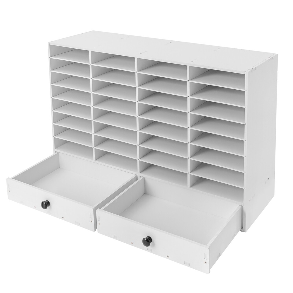 Adjustable Literature Organizer, 32 Compartment with 2 Drawers White NEW