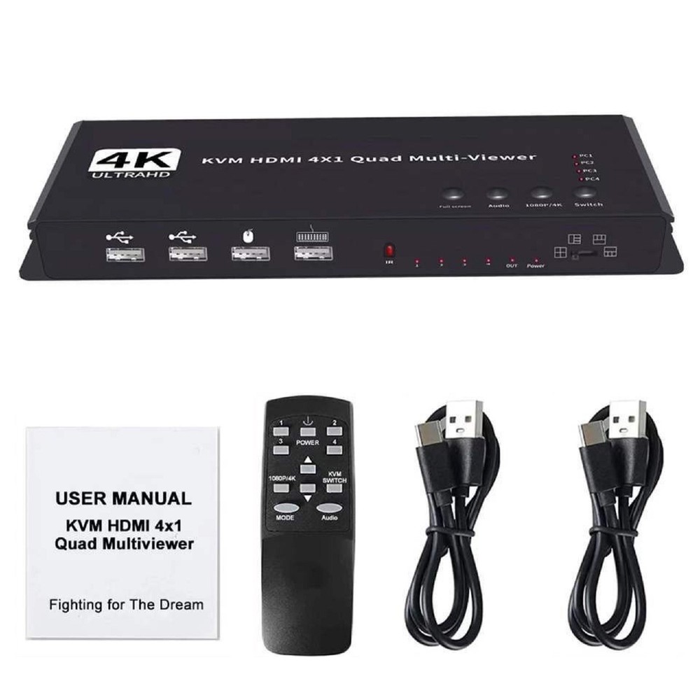 Hotkey 4K 4x1 KVM HDMI Quad Multi-Viewer Display Switch Vedio Wall Controller a
