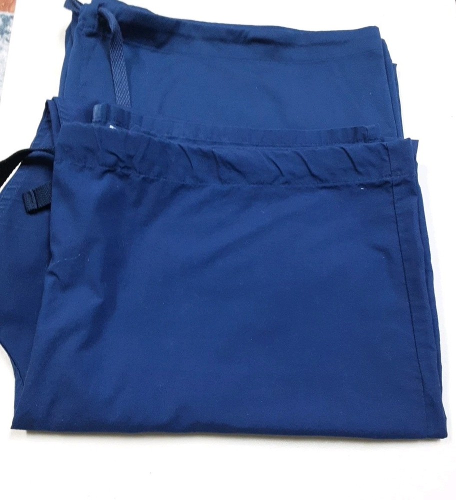 2 Pair Strictly Scrubs Pants Dark Blue drawstring 2X wide Leg Read