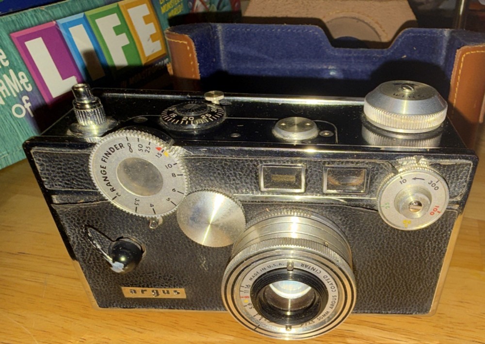 Argus C3 Rangefinder Camera Black Silver Made in USA with Leather Case