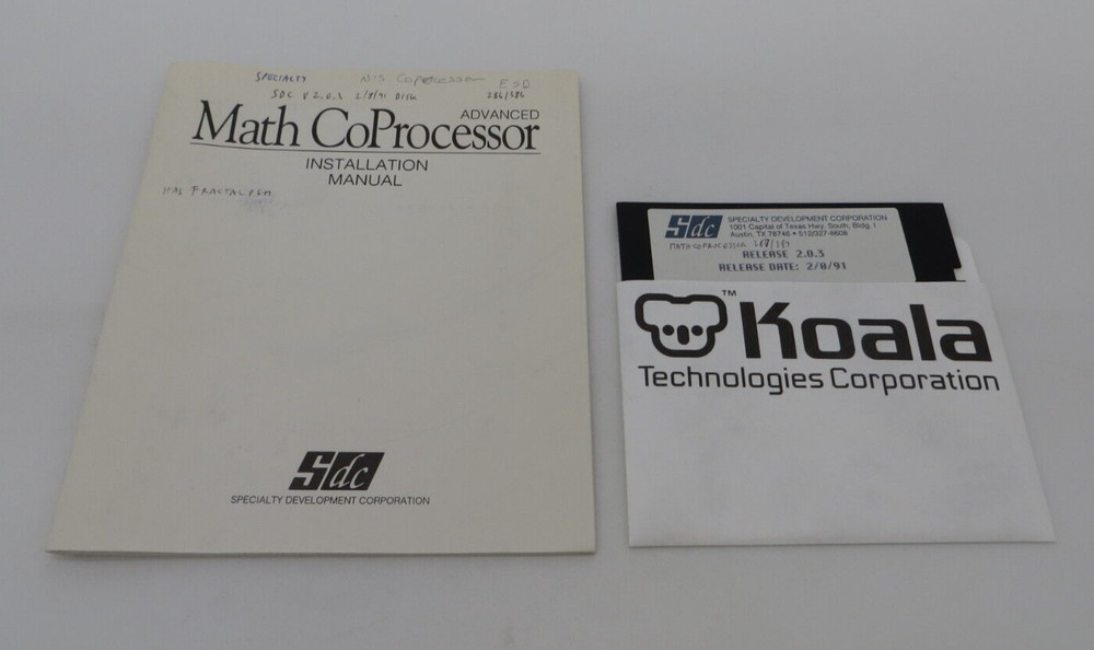 5.25" Floppy Disk & Manual for Advanced Math CoProcessor vintage computer disc