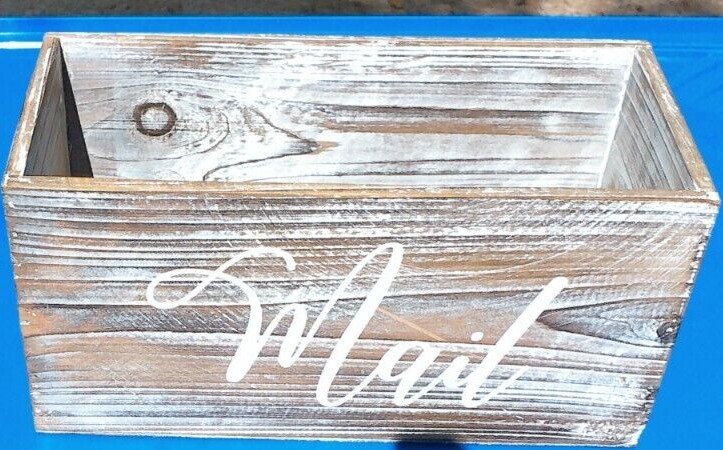 Whitewashed Wood Tabletop Decorative Mail Holder Storage Box w/ Letter Design