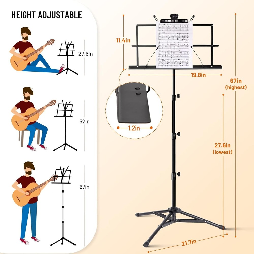 Foldable Music Stand with Carrying Bag - Adjustable Height, Portable Design