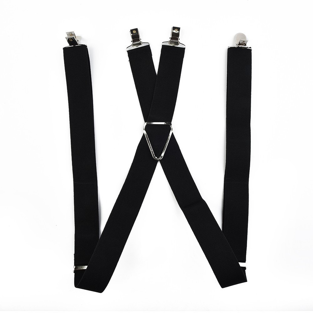 New Suspenders Black Adjustable X-back Braces Elastic Plain Clip-on Duty Men