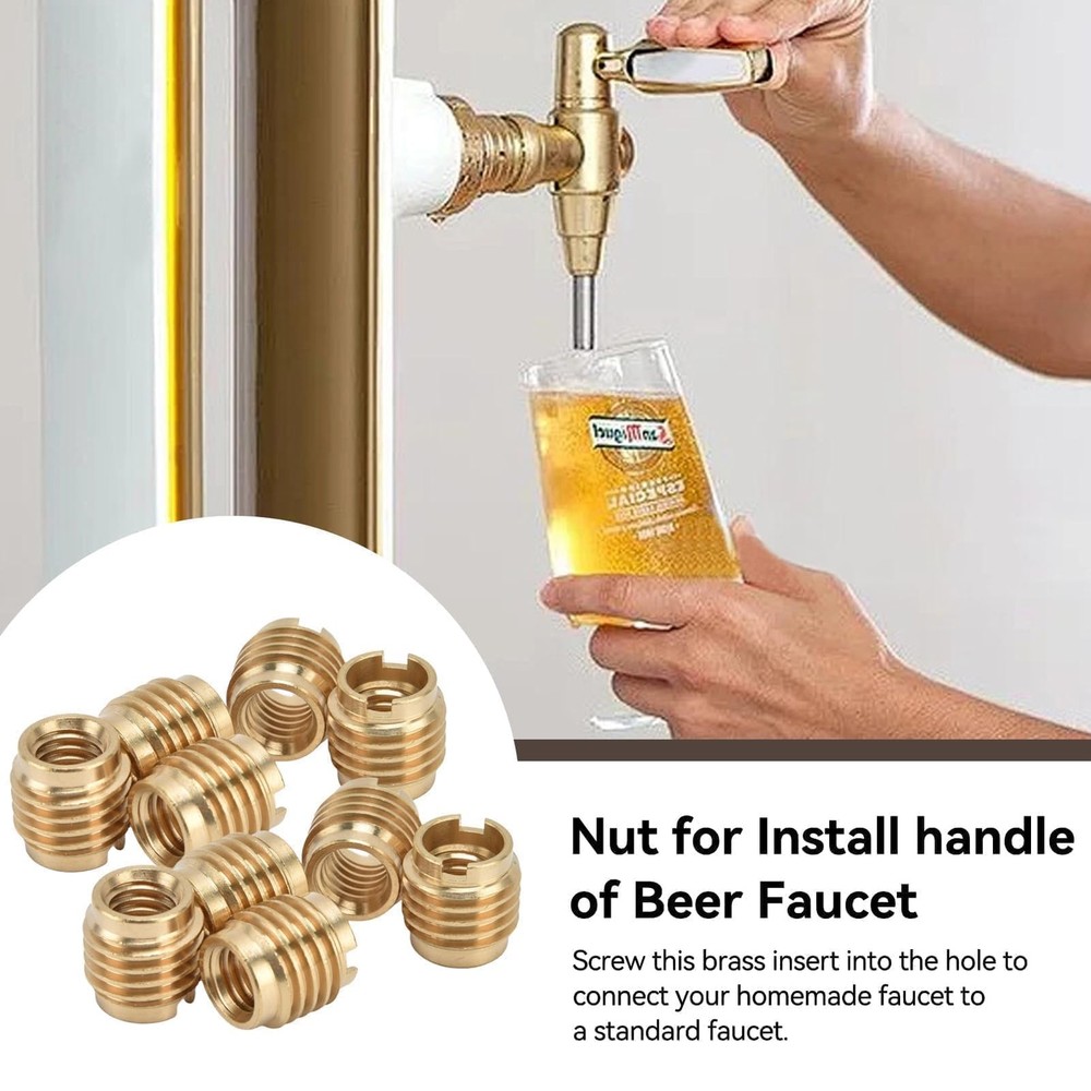 10 PCS Threaded Inserts, Brass Dual-Threaded Insert for Wooden Tap Handle Bee...