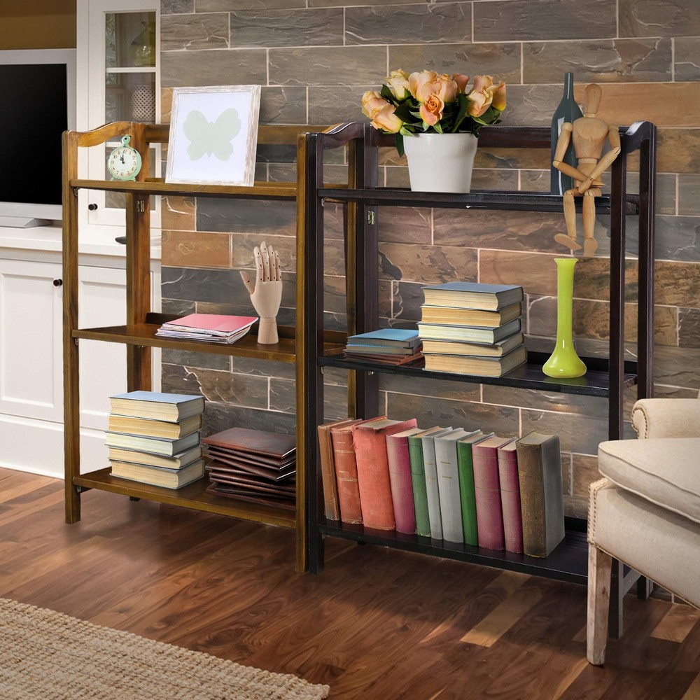 Stratford 3-Shelf Folding Bookcase-Warm Brown