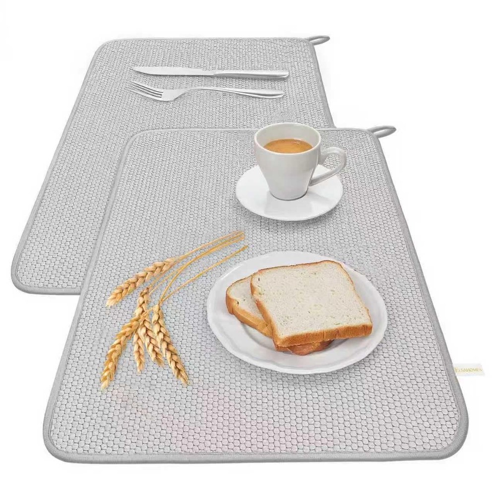 ElsaHomes 2 Pack Microfiber Dish Drying Mat for Kitchen 19.6'' X 14.9'', Gray