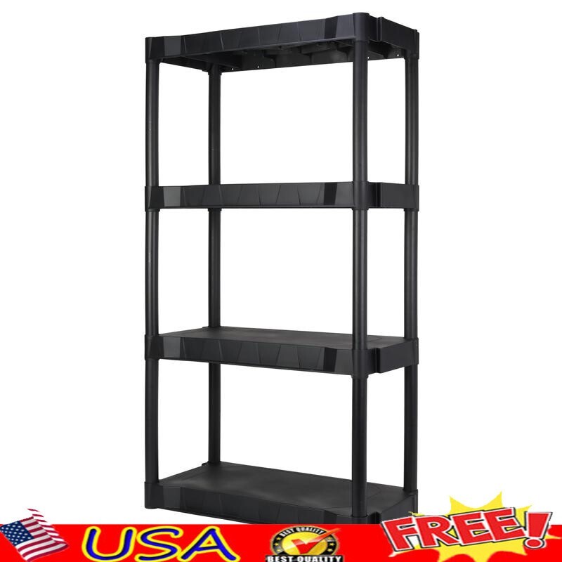 4-Tier Plastic Shelving Unit Easy Assembly Durable Storage Garage Utility New