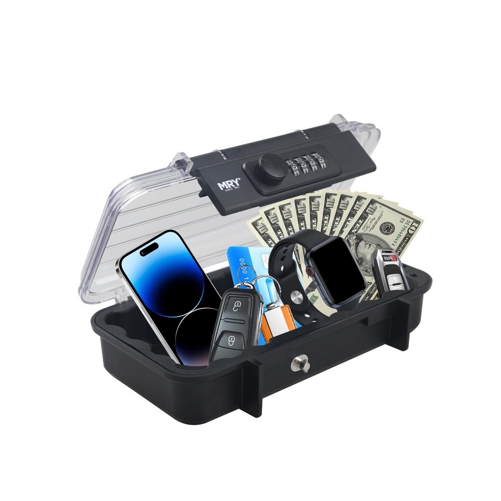 MRY Portable Safe Box Translucency Combination Security Case Black Color