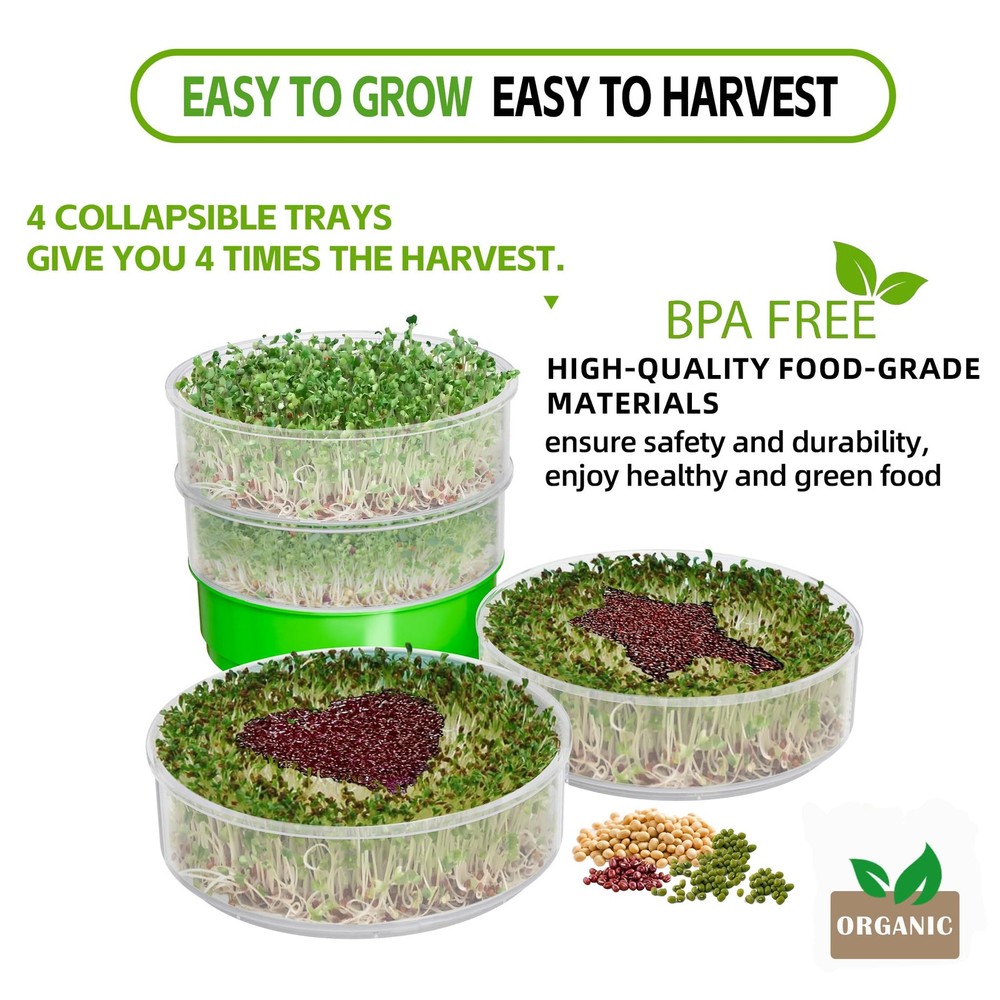4-Tier Seed Sprouting Stackable Microgreens Growing Kit with Drain Trays