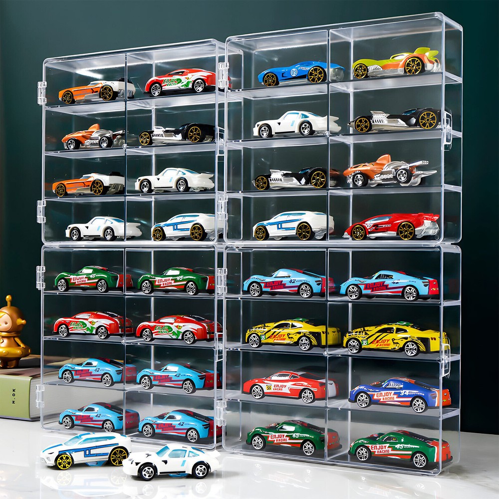 4Pack 1/64 Diecast 8 Car Display Case With Locking Latch Stackable Organizer Box