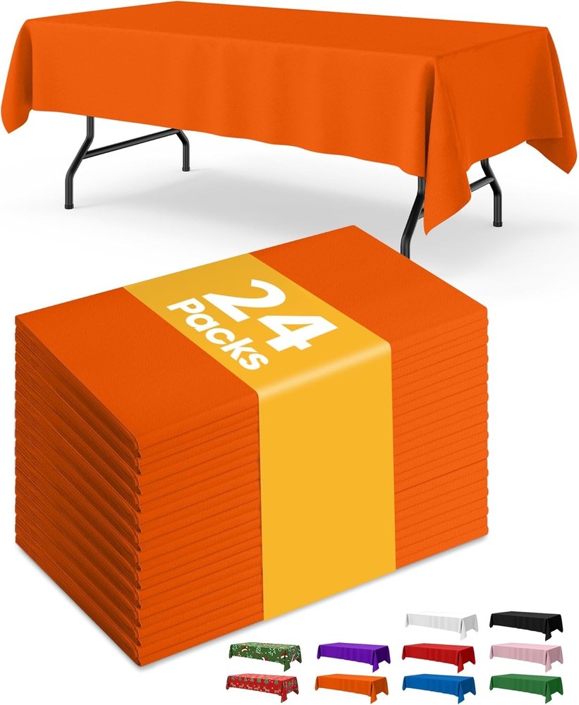 White Plastic Table Cloth 24 Pack 54" × 108" Rectangle Disposable Tablecloths