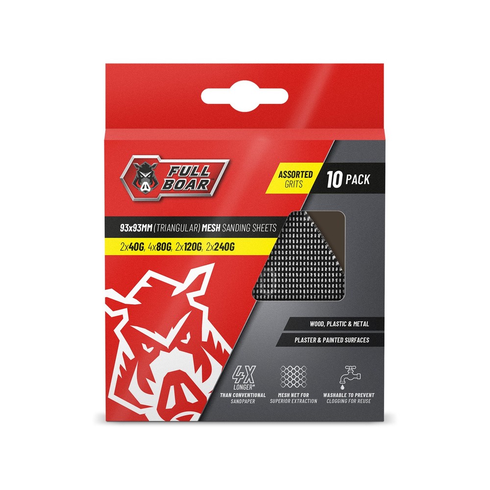 Full Boar Assorted Triangular Mesh Sanding Sheets - 10 Pack