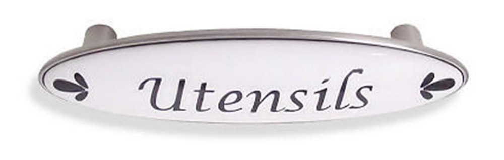 3" Utensils Pull White Ceramic with Black Letters
