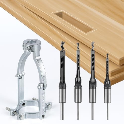 Square Hole Drill Bit Adapter with 4pcs Square Hole Drill Bit, Mortising