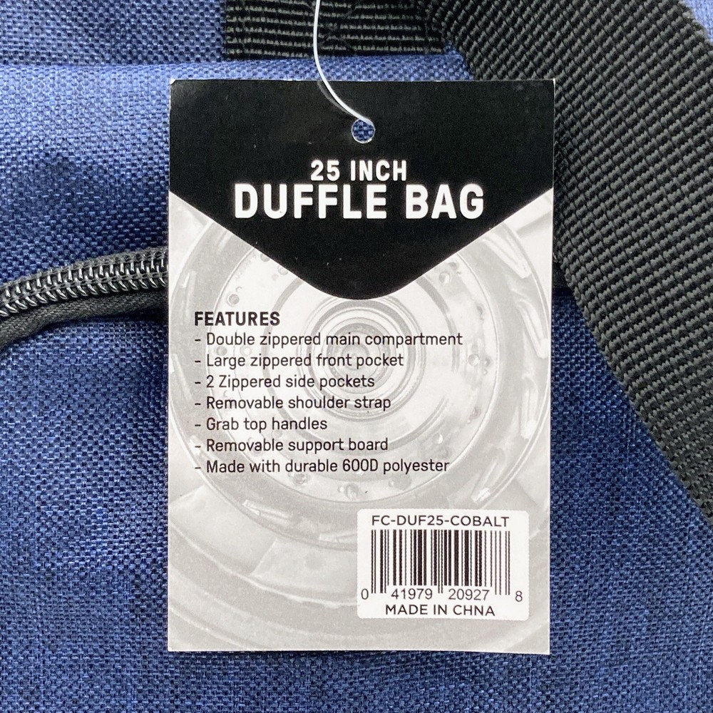 First Class 25" Blue Duffle Bag Double Handles Adj Strap Durable 600D Polyester