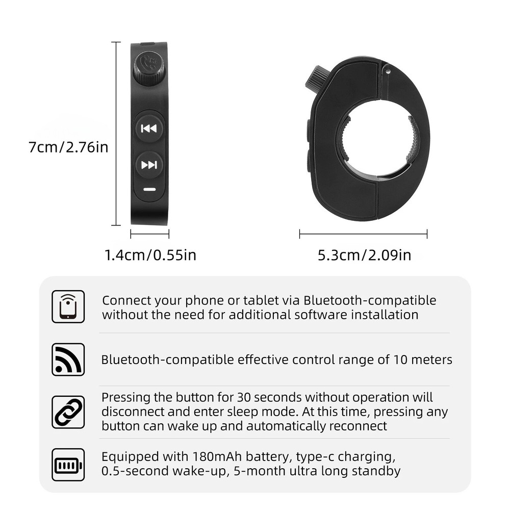Portable Wireless Bluetooth Media Remote Control For Motorcycle Handlebar New