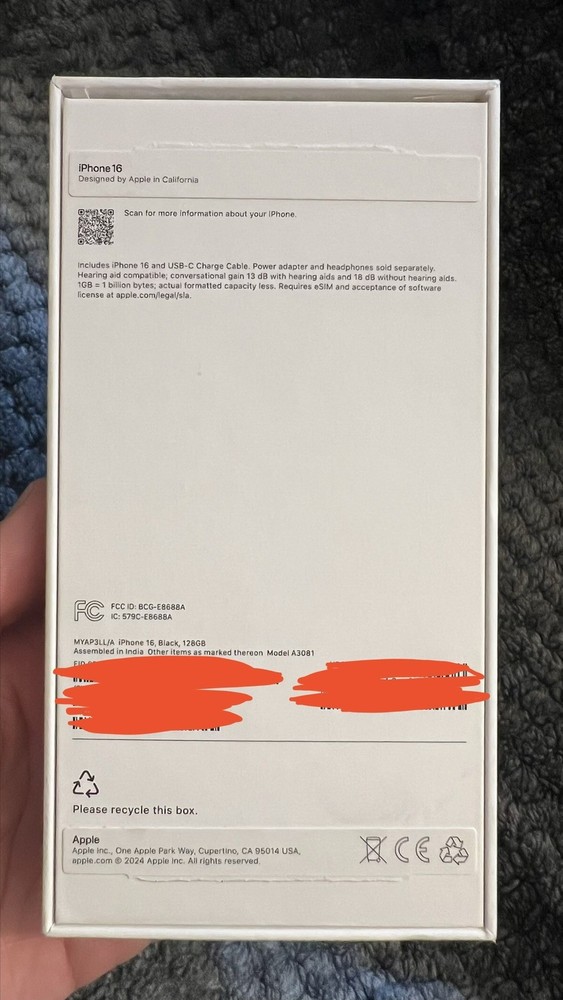 iPhone 16 black 128GB -empty box- No phone Box Only