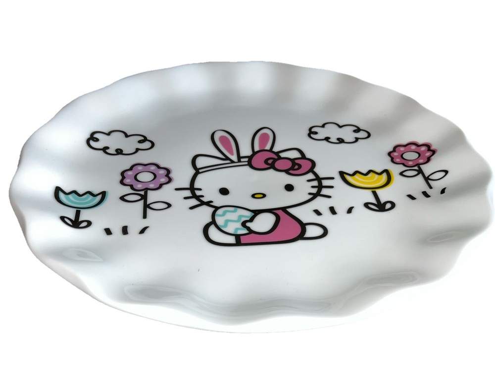 HELLO KITTY Easter Bunny Scalloped Cake Stand 10.5"D x 4"H NWOT
