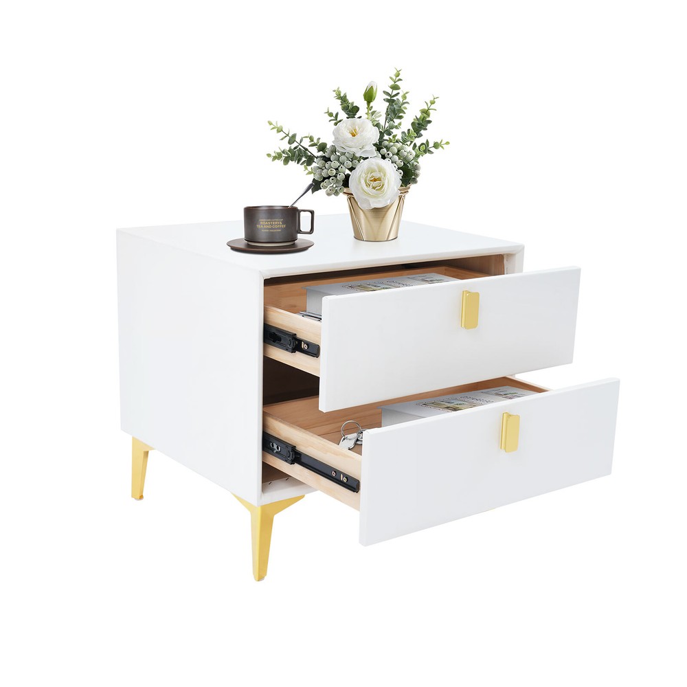 White Bedside Table, Storage Cabinet for the Bedroom, Side Table with 2-drawers!
