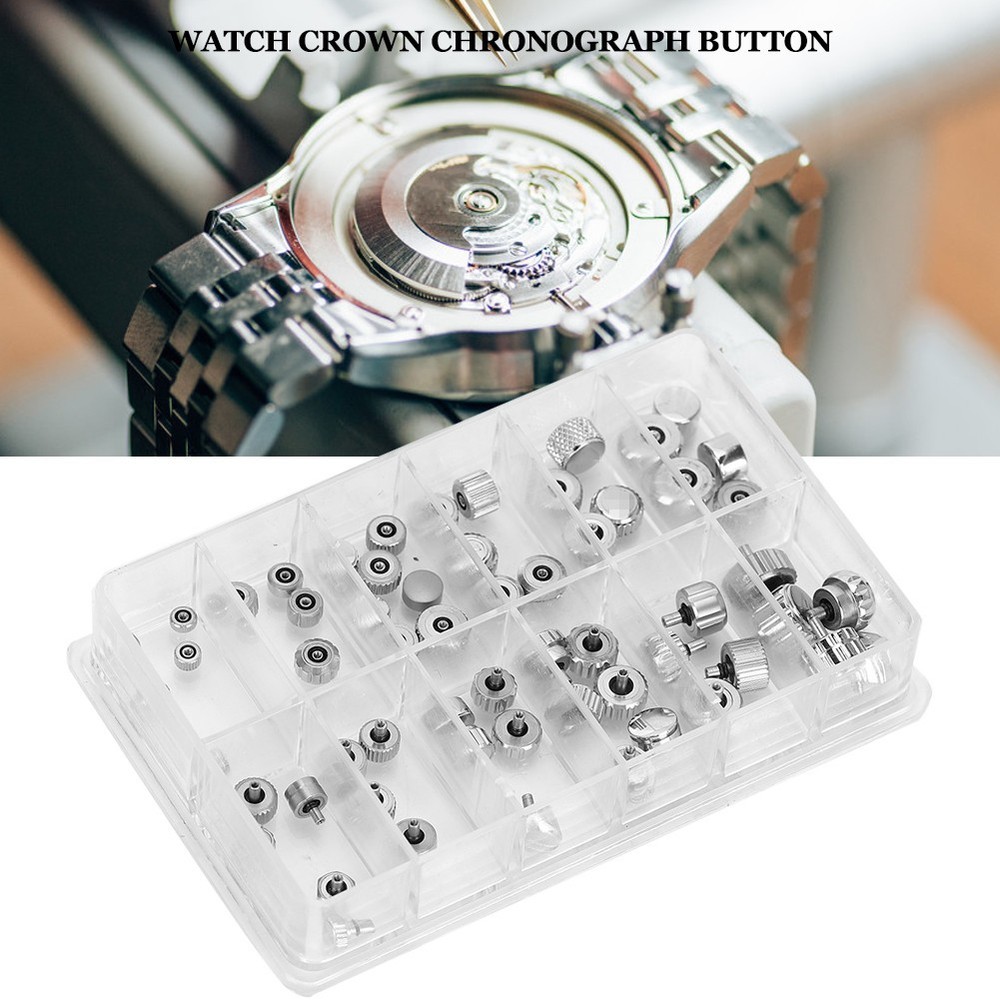 60Pcs 12-Pattern Stainless Steel Watch Crown Flat Head Assortment Replacement