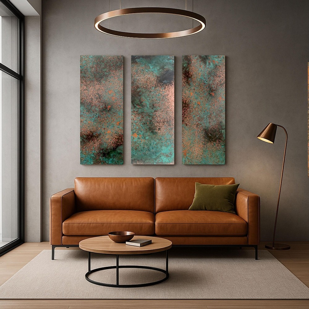 Real Copper Wall Art – 3 Panel Metal Artwork Modern Abstract Triptych
