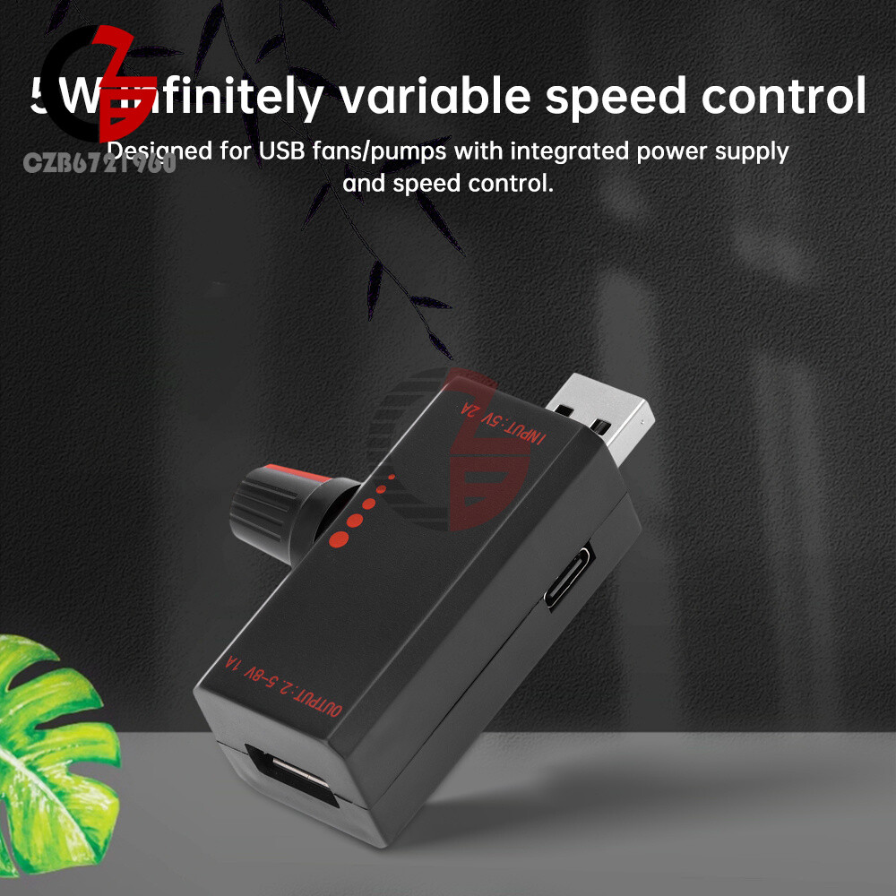 5W DC5V 2A Fan Controller Stepless Speed Control w/ Switch USB Protection Type-C