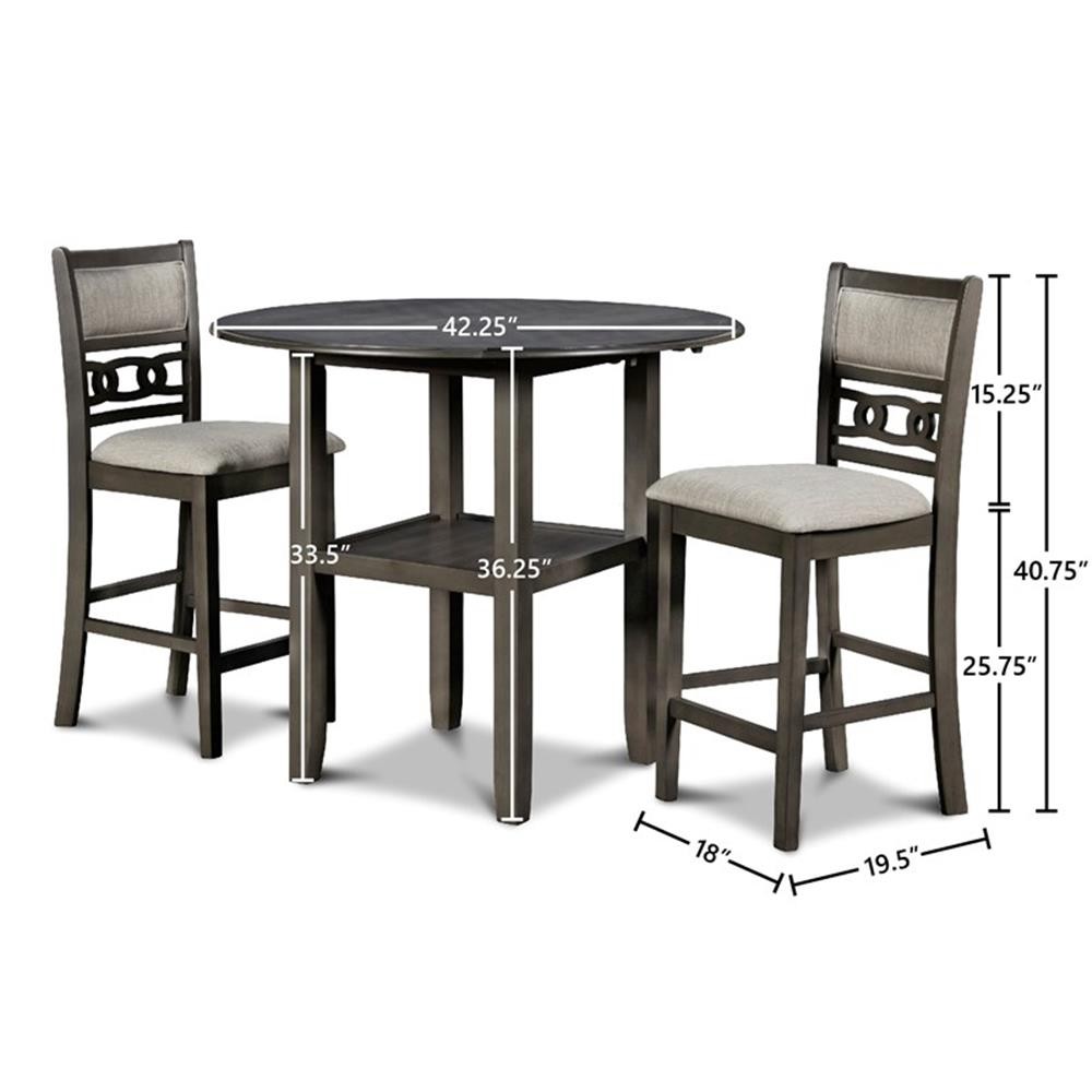 Pemberly Row Solid Wood Counter Drop Leaf Table W / 2 Chairs in Gray