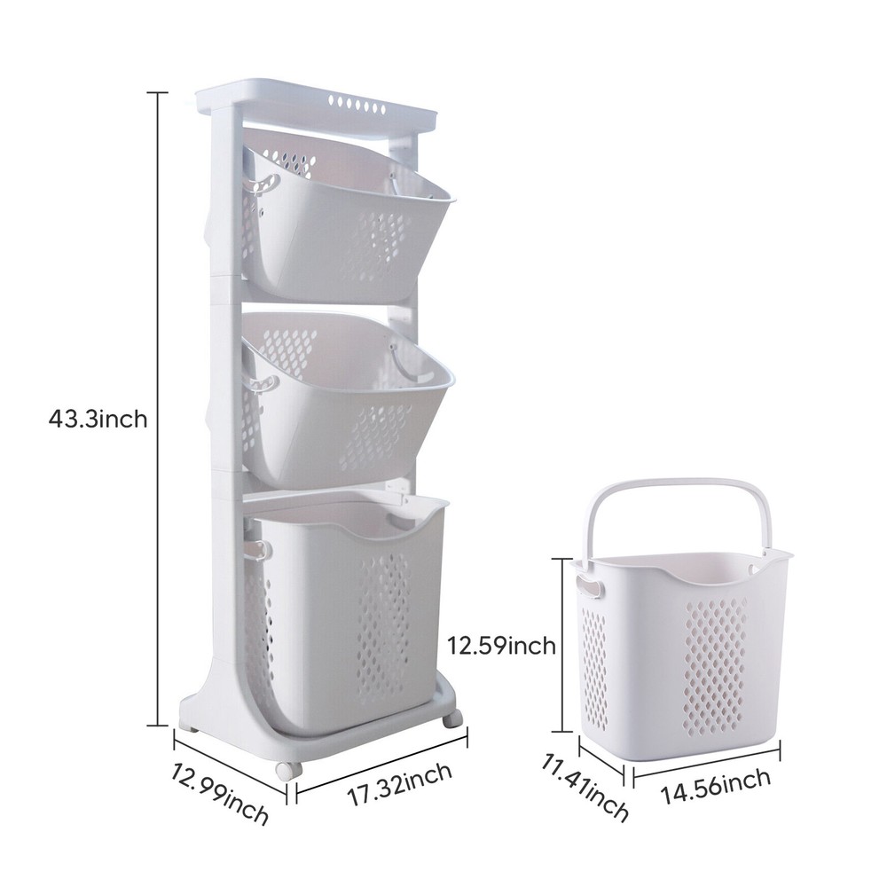 Laundry Storage Organizer w/ Wheels Movable Rolling Laundry Clothes Baskets Cart