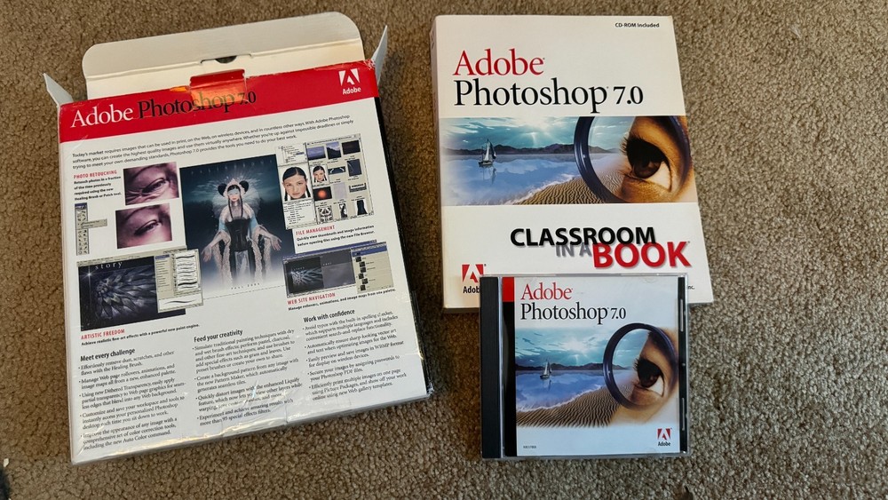 Adobe Photoshop 7.01 (Full Version for Windows) Box, Disk, Case, Manual, Papers!