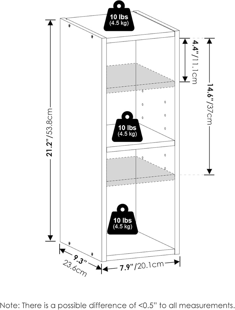 2-Tier Space Saving Storage Shelf Bookcase, 8-Inch Width, White