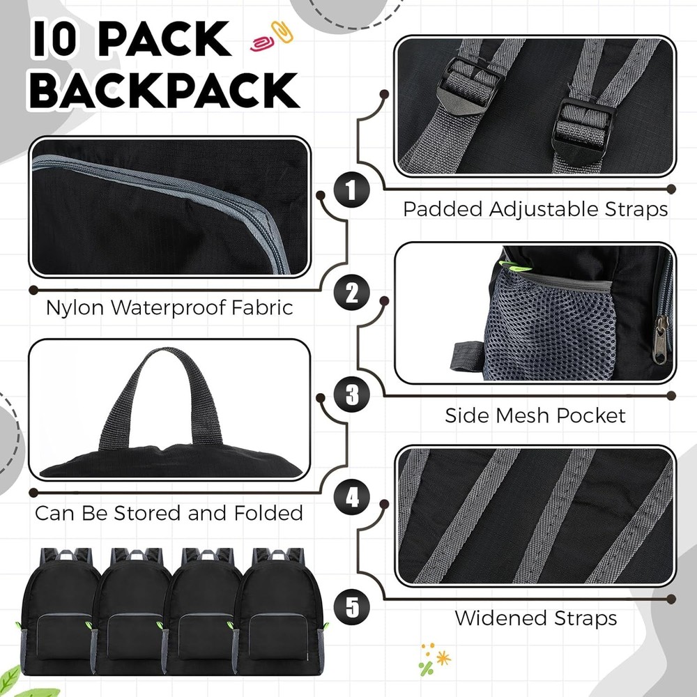 Jexine 10 Pcs Backpacks in Bulk 16.5 Inches Back Pack Basic Backpack Black