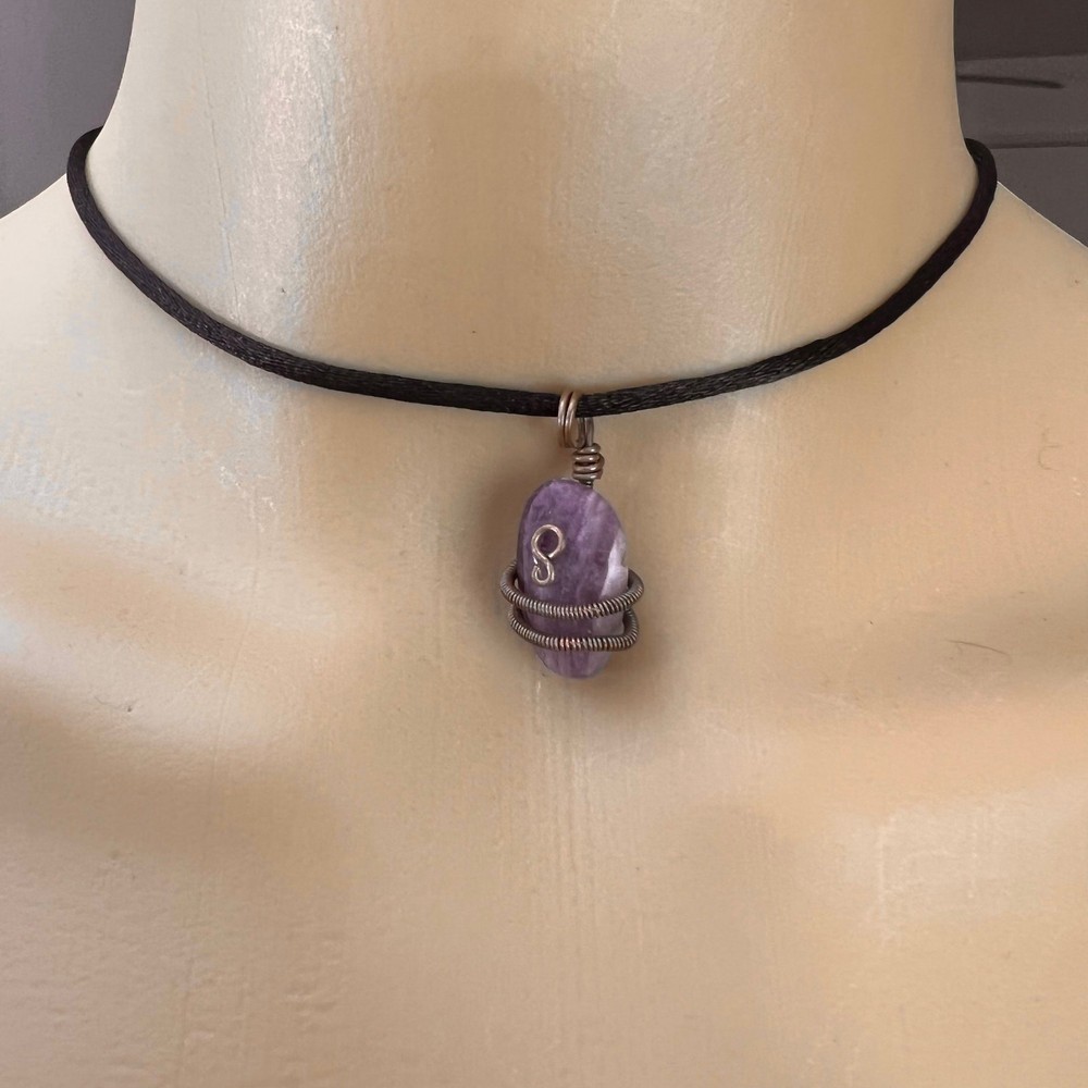 Purple Quartz Stone Bronze Wire Wrapped Pendant