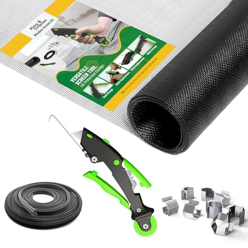 Window Screen Door Repair/Replacement Kit, Includes Screen Mesh Black