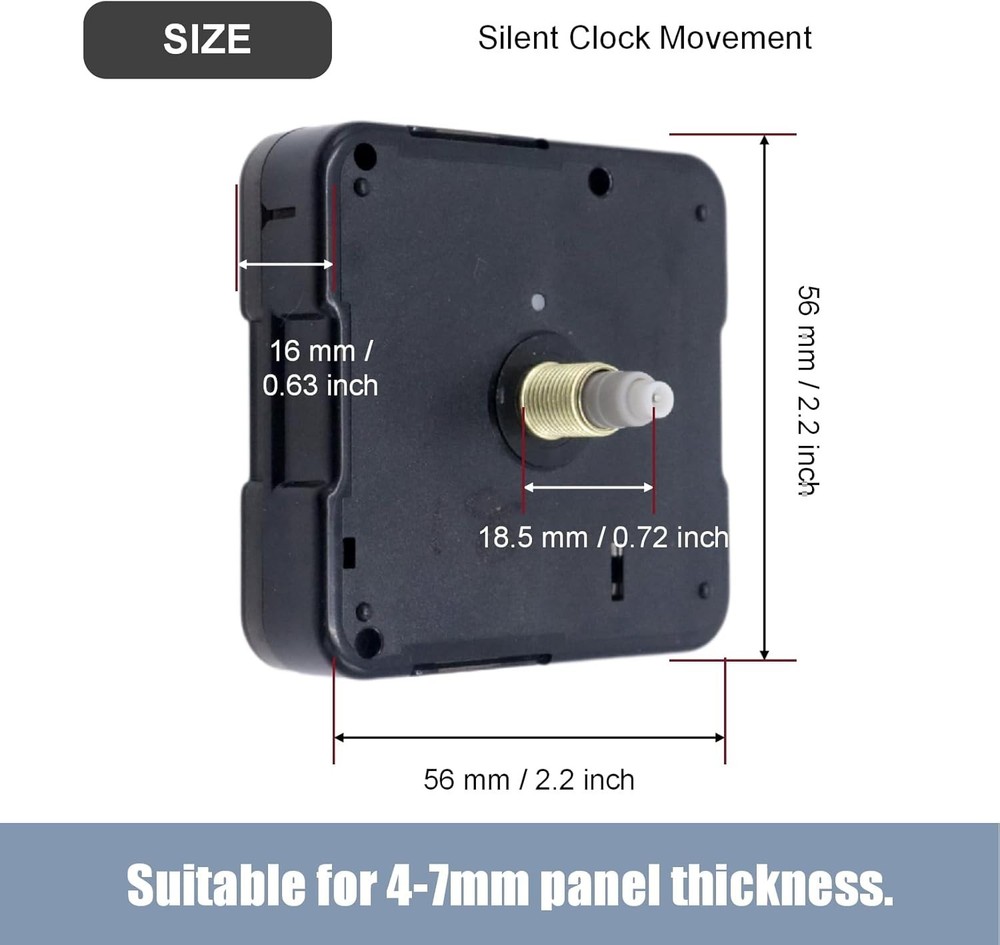 Versatile Silent Quartz Clock Movement Replacement, 0.72 Inch Shaft Length