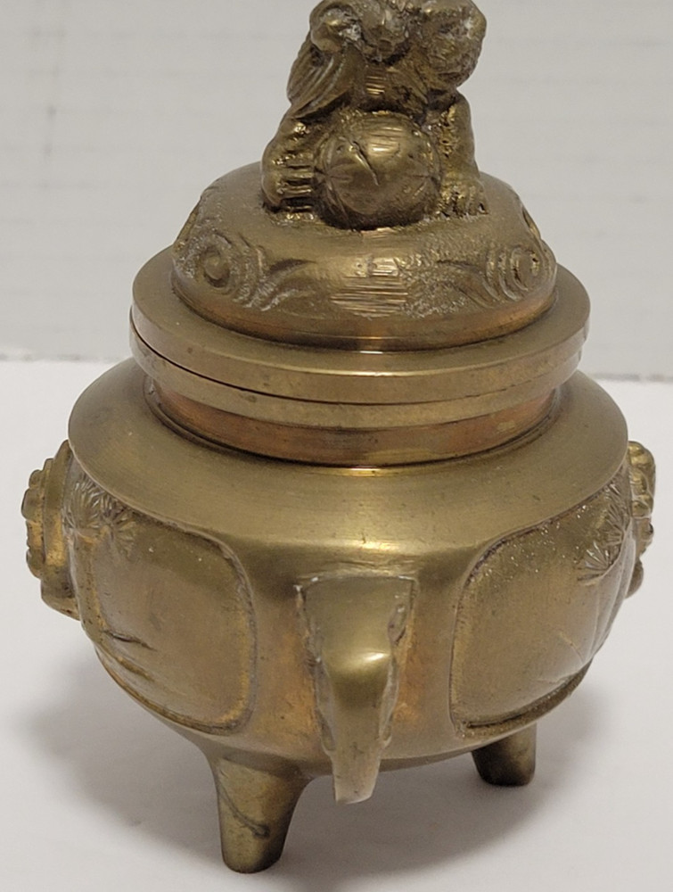 Incense burner, brass, Foo Dog Lid Pre-owned