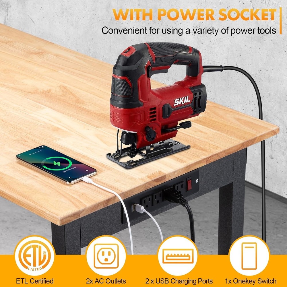 Eco-Friendly Rubber Wood Workbench with 2000 LBS Capacity - Adjustable & Mobile