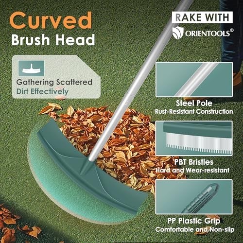Adjustable Artificial Turf Rake - Curved Grass Rake with Telescopic Handle for L