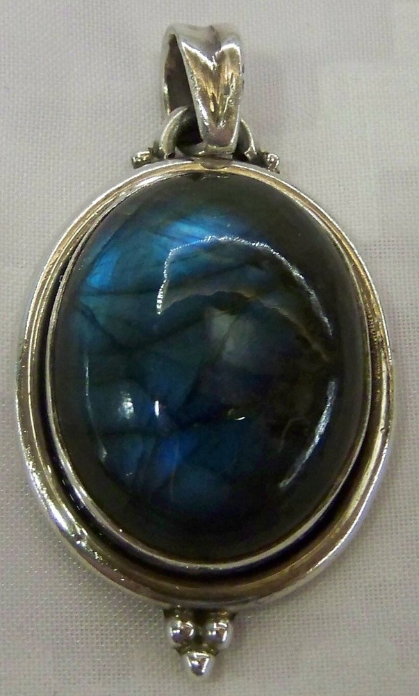 SILVER 925 PENDANT - LABRADORITE BLUE/GREEN STONE