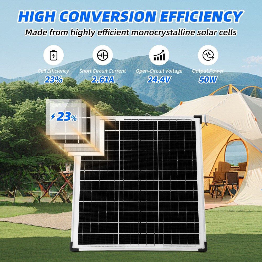50W Solar Panel 12V Trickle Charger Battery With 12A Controller Refurbished