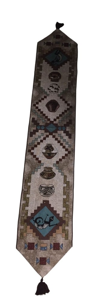 Long Patterned Southwestern Tapestry Table Runner with Tassels