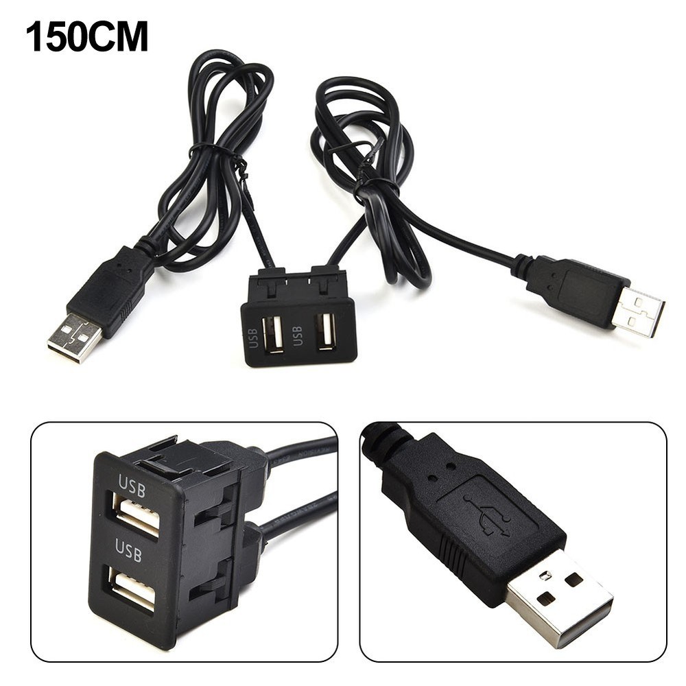 150CM Car-Dash Flush Mount AUX USB Port Panel Dual USB Extension Adapter Cable