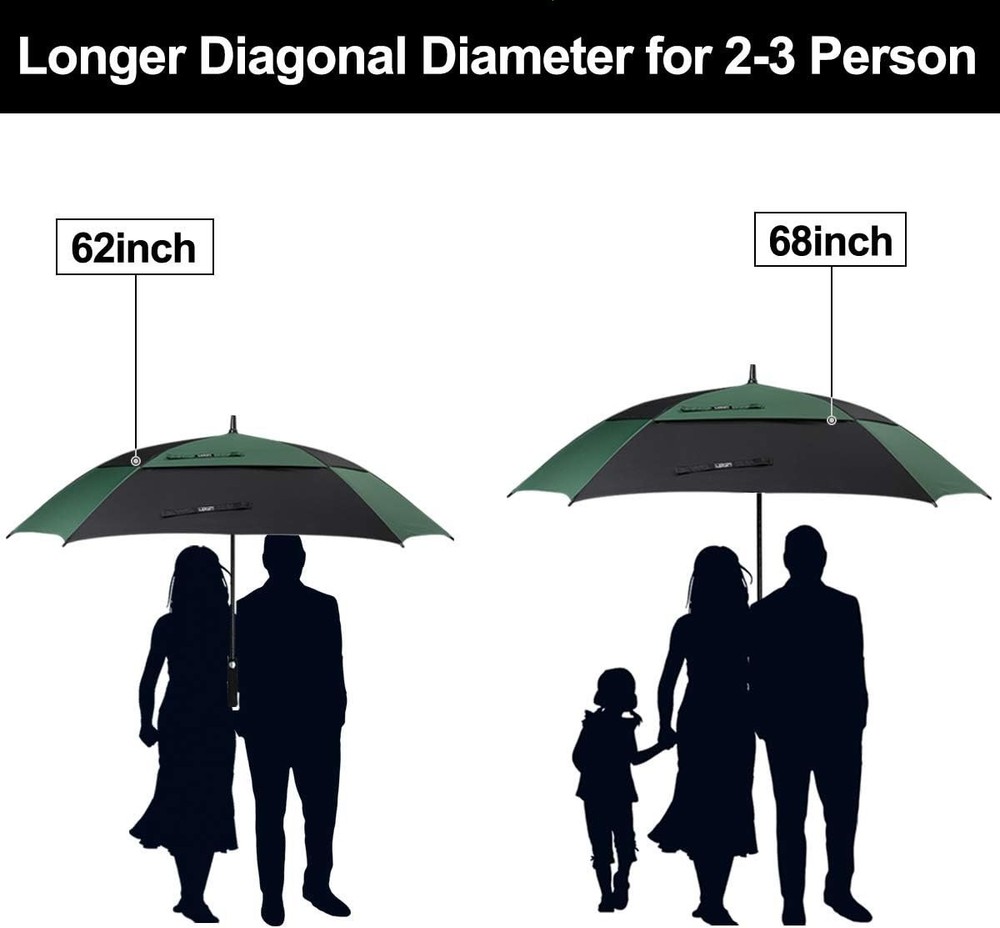Extra Large Golf Umbrella 62/68 Inch Square Vented Windproof Auto Open Double...