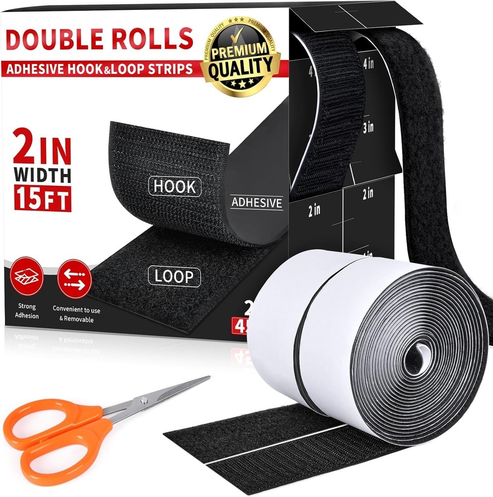 2 Inch X 15Ft Hook and Loop Strips with Adhesive, Double Sided Self Adhesive, N
