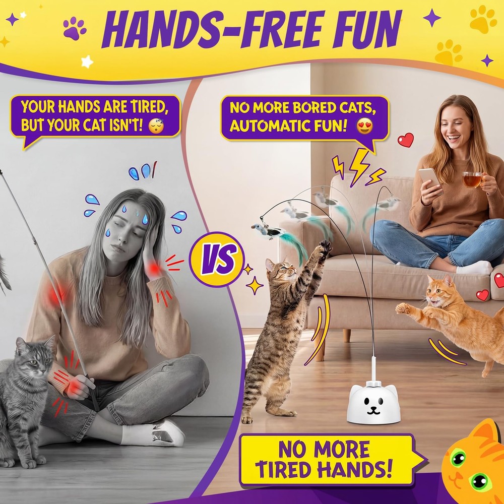 Interactive Cat Toys for Indoor Cats: Upgraded 360° Automatic Spin Flying Bir...