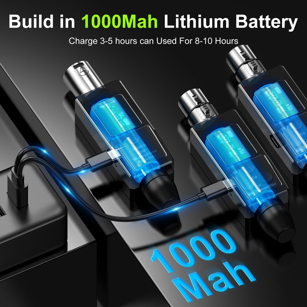 Wireless XLR Transmitter and Receiver Rechargeable Mic Adapter UHF 98ft Range...