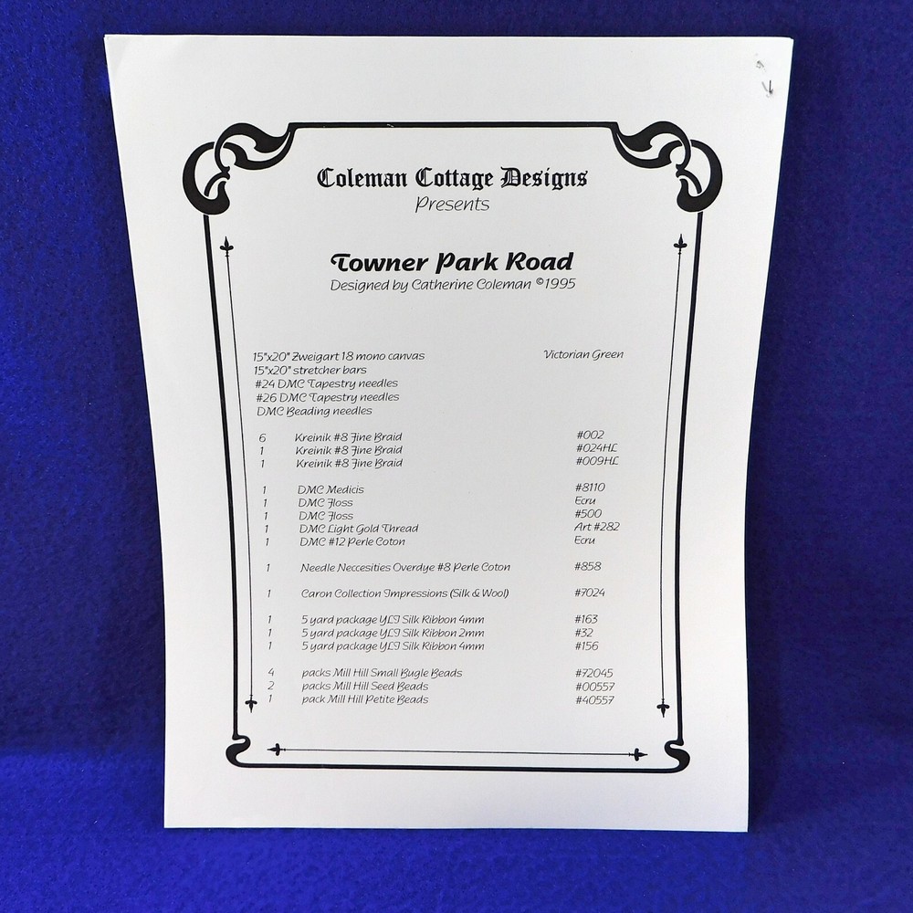 Towner Park Wood Panel Wall Hanging Stitch Guide Needlepoint Pattern Coleman