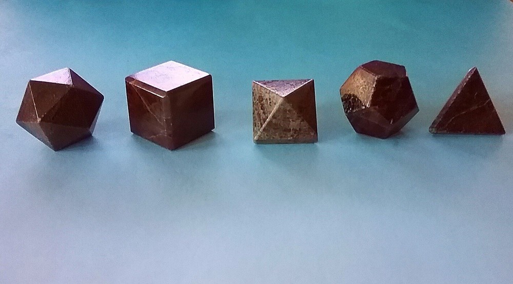GARNET PLATONIC SOLIDS GEOMETRY SET, RUBY GARNET PLATONIC SOLIDS SET
