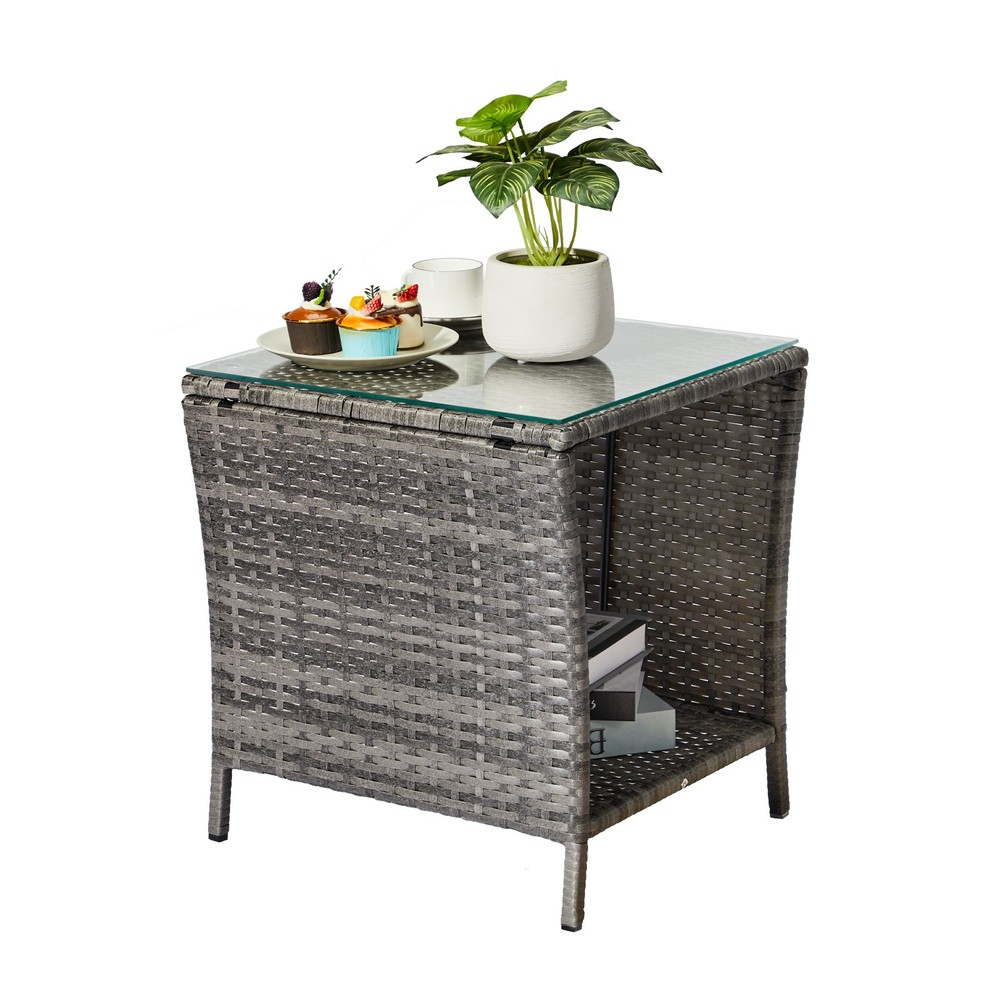 Outdoor Patio Wicker Side Table, Square End Table Bistro Coffee Table